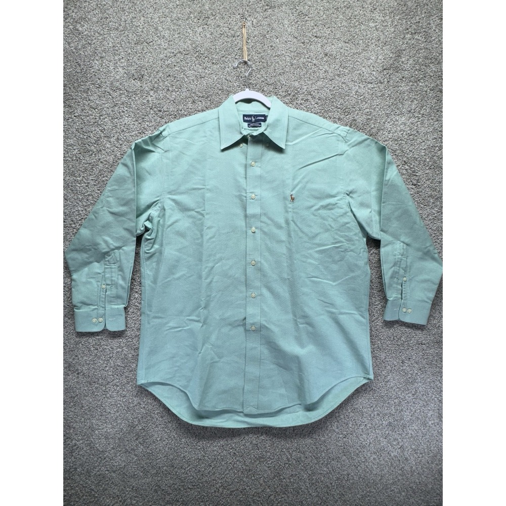 VTG Ralph Lauren Shirt Mens 16.5 32/33 Teal Yarmouth Oxford Flesh Pony Preppy‎